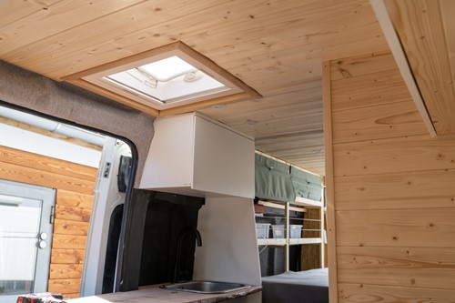 wooden panelling campervan ceiling