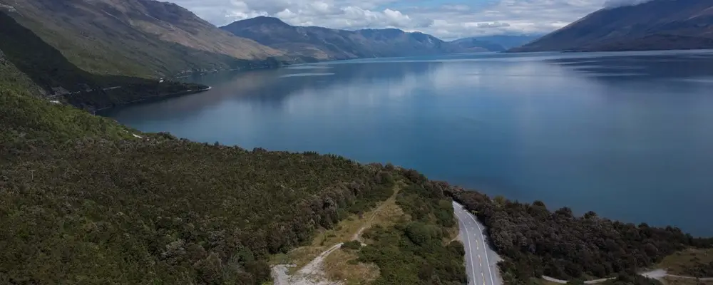 Aerial view of a lake in New Zealand