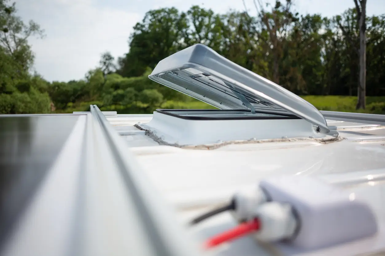 Picture of a caravan roof with a skylight